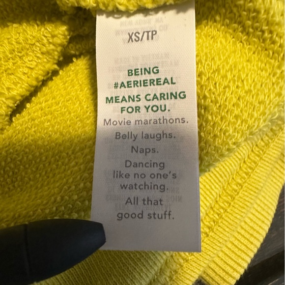 AERIE‎ Beach Weekend Oversized Hoodie Size X-Small Yellow Lime Green 100% Cotton - Picture 6 of 7